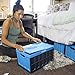 CleverMade Collapsible Storage Bin (With Lid), Neptune Blue, 3PK - 62L (16 Gal) Folding Plastic Stackable Utility Crates, Holds 100lbs Per Bin - Solid Wall CleverCrate for Organizing, Storage, Moving