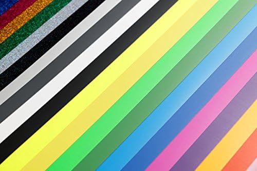 Creative Kraftz Heat Transfer Vinyl Sheets | Set of 22 Assorted Colors | 12 PU, 4 Fluorescent and 6 Glitter Colored Sheets | Ideal for T Shirts, Personalized Gifts, Parties &amp; More | 8.5”x11”