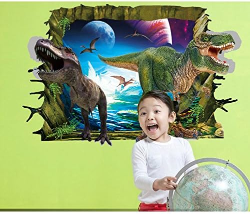KARSDA Wall Decal Sticker 3D Jurassic World Dinosaur Breaking Wall Simple Personality PVC Removable Wall Sticker Murals for Kids' Room and Home Decor