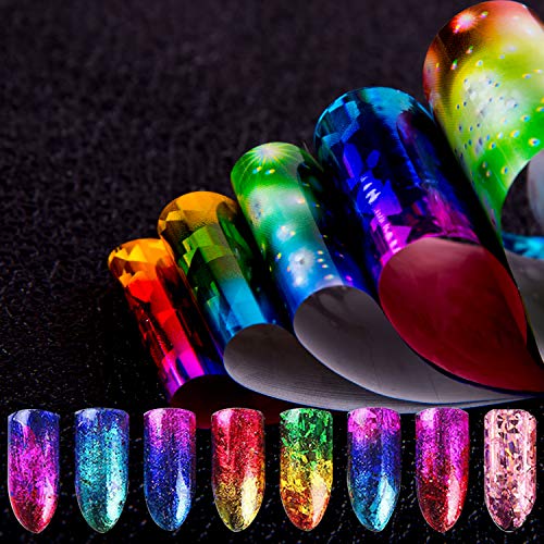 Duufin 50 Colors Nail Foil Transfer Sticker Starry Sky Foil Nail Art Stickers Nail Foil Wraps Nail Adhesive Foil Transfer Glitters Acrylic DIY Decoration Kit