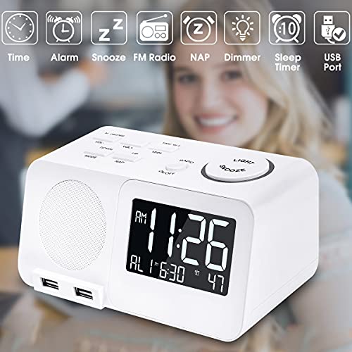 Digital Alarm Clock Radio Clock 2 Alarms Dual USB Charging Port Snooze