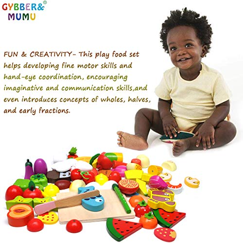 GYBBER&MUMU Play Food Cutting Fruits Vegetables Pretend Food Playset Kitchen Toys Fun [Solid Wood] Educational Early Age Basic Skills Development 40pcs Set - Thumbnail 5