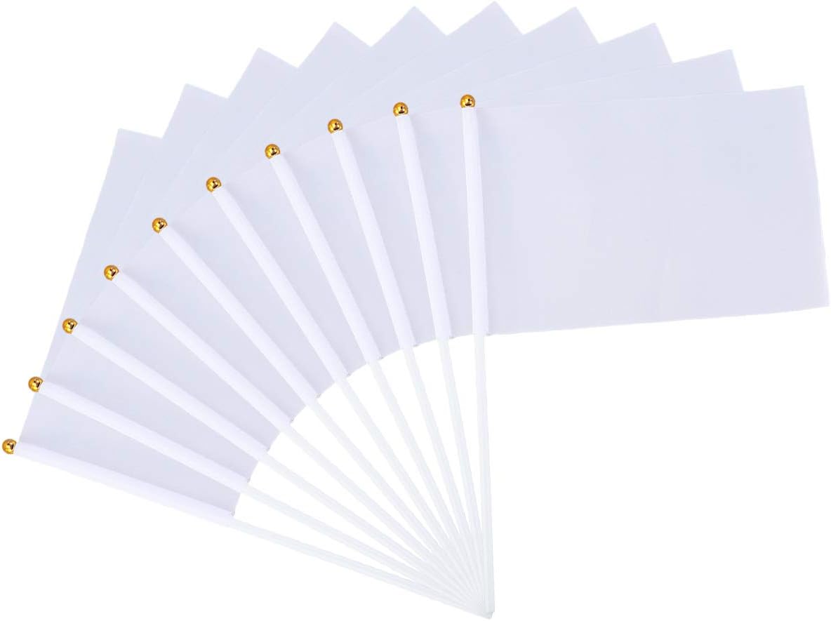 TOYANDONA 24pcs Hand Flag Portable Hand Waving Flag Bunting Banner for Party Sports Meeting (White), 14*21cm