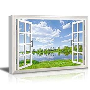 Canvas Wall Art - Window Peering into a Peaceful Lake - Giclee Print Gallery Wrap Modern Home Art Ready to Hang - 12x18 inches