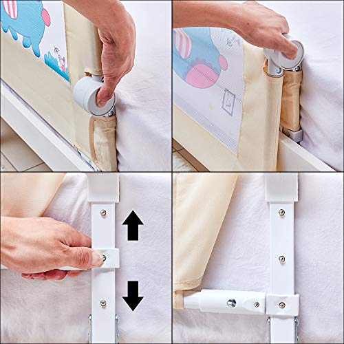KOOLDOO 59 inch Foldable Baby Bed Rail Guard Extra Long Safety Toddler Bedrail with Reinforced Anchor Safety System - Animal Park Theme (Beige Color)