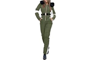 QESULK Womens Onesie Ski Suit One Piece Snowsuit Outdoor Sports Waterproof Windproof Jumpsuit Fur Collar Coat Jumpsuit
