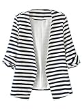 Choies Women's Blue And White Stripes Roll Up Sleeve Slim Blazer Casual Jacket