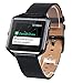 Fitbit Blaze Band, Leather Small, V-Moro Leather Bracelet Strap Replacement Band with Metal Frame Black For Fitbit Blaze Smart Fitness Watch (Leather Black&Metal Frame Black - Small)