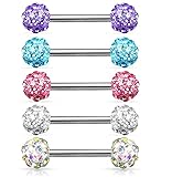 Crystal Paved Ferido Balls Nipple Bars Barbells Rings - 14G 316L Stainless Steel - Sold as a Pair