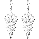 Dreamtimes Lotus Earrings for Women Stainless Steel Lotus Flower Earrings Dangle Drop Earrings Yoga Jewelry