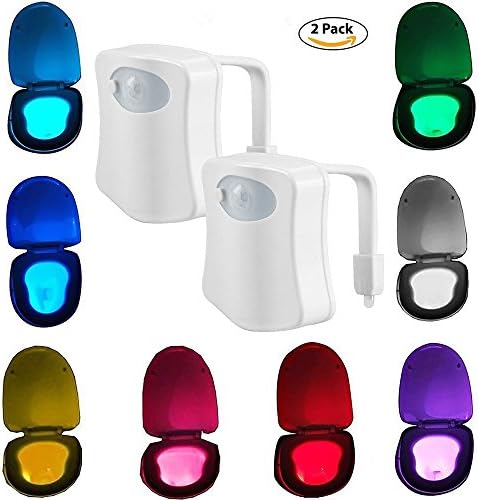 2-Pack Motion Sensor LED Toilet Night Light, Ivishow Advanced Auto Body Motion Activated Seat Light Inside Toilet Bowl, 8-Color Changing Lamp (Only Activates in Darkness)