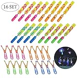 Helicopter Rocket Slingshot Copters with Led Lights - 16 Pcs Slingshot Copters Toy for Kids, Summer Outdoor Game LED Slingshot with 16 Pcs Launchers Glow in The Dark Party Supplies