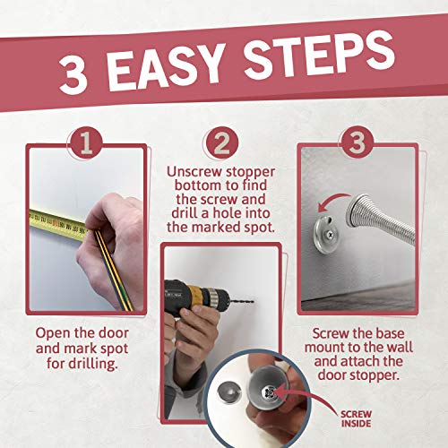 Jack N' Drill (3 ⅛) Spring Door Stopper (7 Pack) w/ 3X Hinge Pin Door Stops | Flexi Heavy Duty Door Stop for Home, Office - Rustproof, Bendable Spring Steel & Durable Rubber Tips