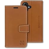 SafeSleeve Wallet Leather Case for iPhone 16 Plus EMF Blocker for Cell Phone with 3 Card Holder & Adjustable Stand – Magnetic Closure, and Magnetic Folio Protection for Daily Use (Leather)
