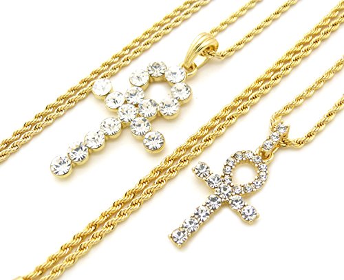 Iced Out Double Ankh Pendant 20