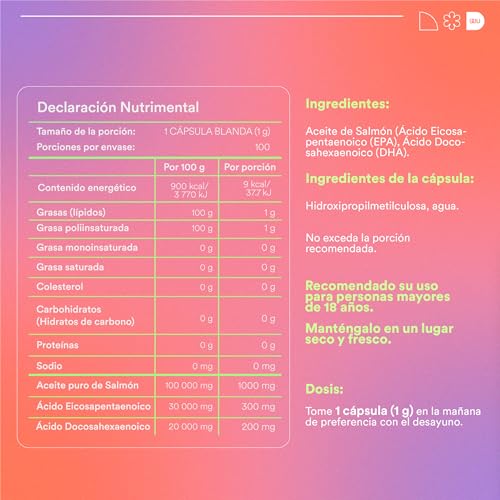 WU Nutrition LATIDO | Omega 3 Aceite de Salmón | Fuente Natural de EPA y DHA | Aceite Puro de Salmón | Suplemento Alimenticio Sin Gluten | Salud del Corazón y Cerebro | Salmon Oil | 3 meses de consumo (100 cáps)