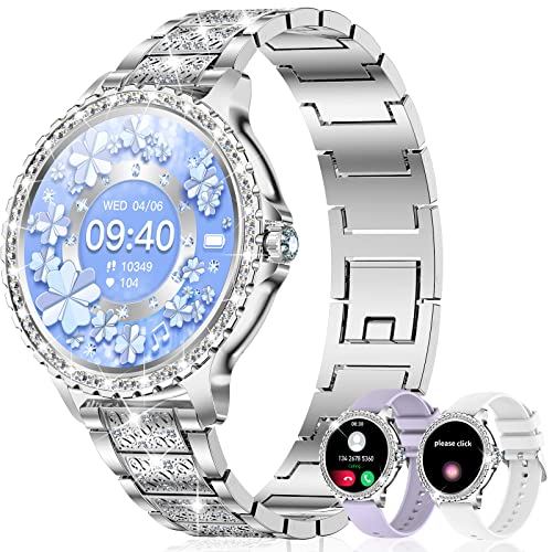 fitonyo Smart Watches for Women Diamonds (Answer/Make Call),1.32''Touchscreen Smart Watch for Android iOS with Heart Rate/Sleep/BP,Smart Watch for Android Phones With AI Voice,3 Bling Straps