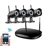 Network Video Security System, UOKOO HD 720P Video Security System with 4 Weatherproof Outdoor/Indoor Bullet IP Cameras, 98ft Night Vision and 1 PC of 4-Chanel Wireless NVR Kit (Black)