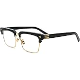 Teumire Semi Rimless Rectangle Blue Light Glasses Men Women Black Square Eyewear