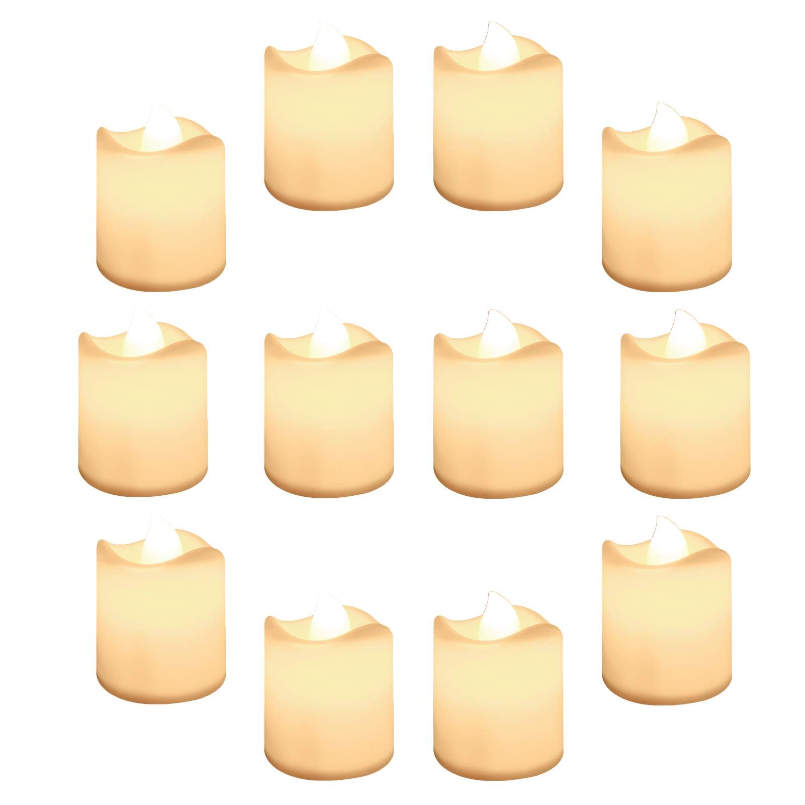 Yeahmart 12 Pack LED Tea Light Candles, Battery Operated Flameless Flickering LED Candle Lights, Electric Fake Candles Tealights for Halloween, Christmas, Weddings, Festivals, Home Decor