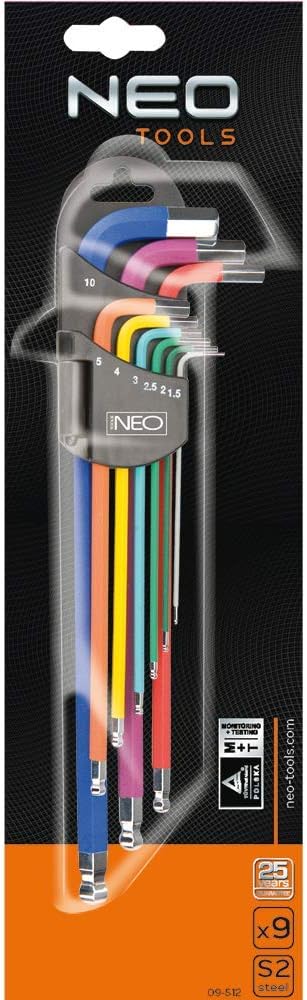 NEO 09-512 Rainbow Extra Long Hex Key Set including Holder (9-Piece) - Image 3