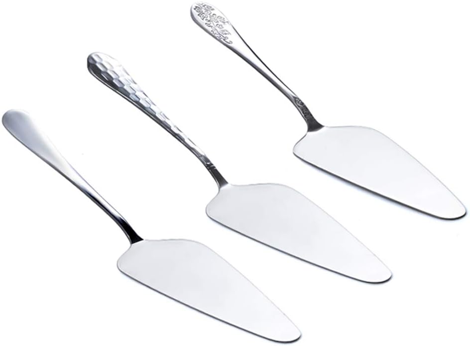RETON 3 Pcs Stainless Steel Pie/Cake/Pizza Server Holder, Mirror Finished, Smooth Edge & Printed Handle (3 Pcs, Smooth Edge)