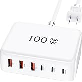 USB C Fast Charger 100W GaN 6 Port Charging Station USB Charger Block Portable Wall Charger Power Strip Adapter Plug Cube 3PD USB C+3QC USB A for iPad i-Phone 16/15/14/13/12 Pro Max Galaxy Pixel