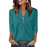 OFEEFAN Womens Tops 3/4 Sleeve Henley Shirts for Women Fall Fashion 2025 School Outfits for Teachers
