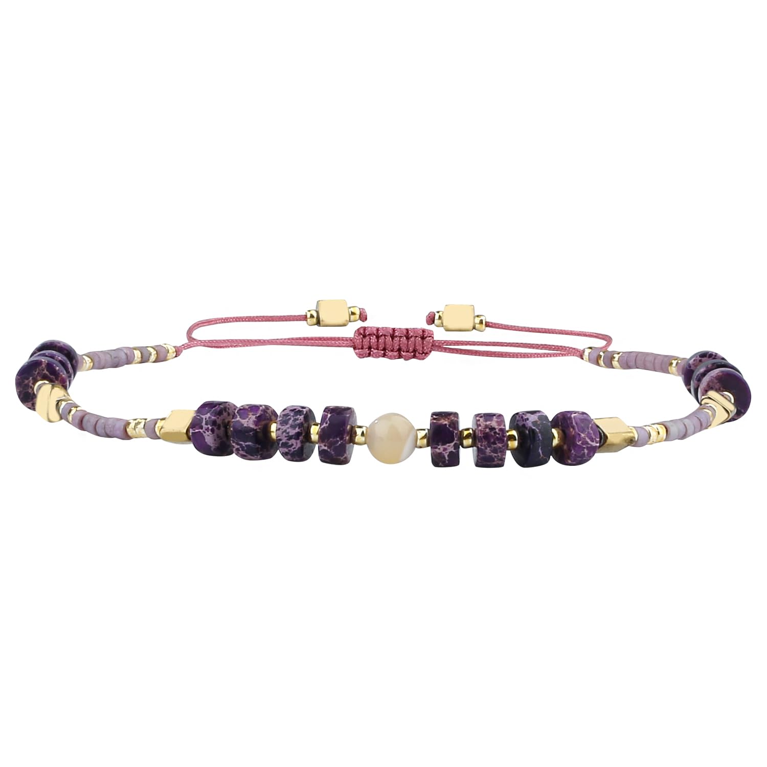 KELITCH Seed Beaded Friendship Bracelets Thin Rope Bracelets Women Fashion Handmade Jewelry (Purple K)