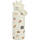 KEWIXY 32 oz Insulated Water Bottle, 2-in-1 Lid, Straw & Spout with Protected, Leak Proof, Keep Cold, Stainless Steel, Metal, Reusable, Handle, for Travel, Gym and School, Bake Beige