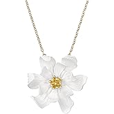 Ted Baker London Fukanya Furled Flower Enamel Pendant Necklace for Women (Gold/White & Crystal)