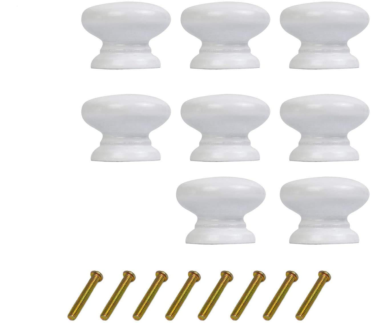 Metany 8PCS Round Wood Drawer Knob,Dresser Furniture Drawers 33mm Dia,White Cabinet Pulls Handles with Screws Hardware for Drawer Wardrobe Dresser