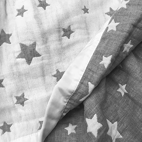image for Living Textiles Muslin Jacquard Blanket with Grey Stars. Double-Layere