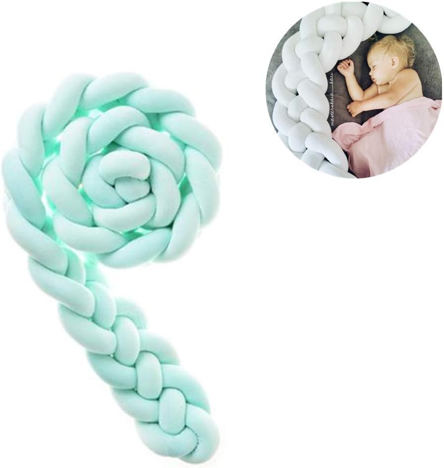 YWRD Baby Bed Bumper Cot Bumper Knotted Pillow Crib Enclosure Pillow Protectors For Children Four-Strand Pillow Blue Knotted Pillow Sleep Bumper light green,3m