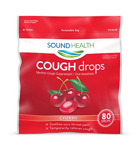 SoundHealth Cherry Cough Drops, Lozenge, Cough Suppressant, 24 Bags, 80 Per Bag, 1920 Total Cough Drops