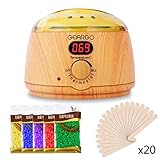 Wax Warmer GEARGO Hair Removal Waxing Kit, Wooden Electric Wax Heater Pot with LCD Display 5 Flavor Wax Beans and 20 Wax Applicator Stickers for Rapid Waxing Home Salon