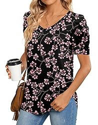 CATHY Womens Summer Tshirt Short Puff Sleeve Tunic