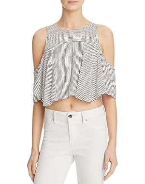 Womens Flara Striped Exposed Zipper Crop Top