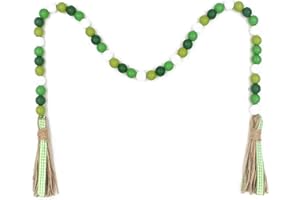 YISINAR Wood Bead Garland Home Decor Farmhouse Beads for Shelf,Mantle,Coffee/Living Room/Dining Table Centerpiece Decor,Boho Wood Beads with Tassels,Vase,Wall Hanging Prayer Beads (Green Bead)
