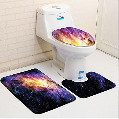 Keshia Dwete three-piece toilet seat pad customGalaxy Nebula Gas Explosion in Outer Space Milky Way Bright Lights in Atmosphere Print Black Purple Yellow