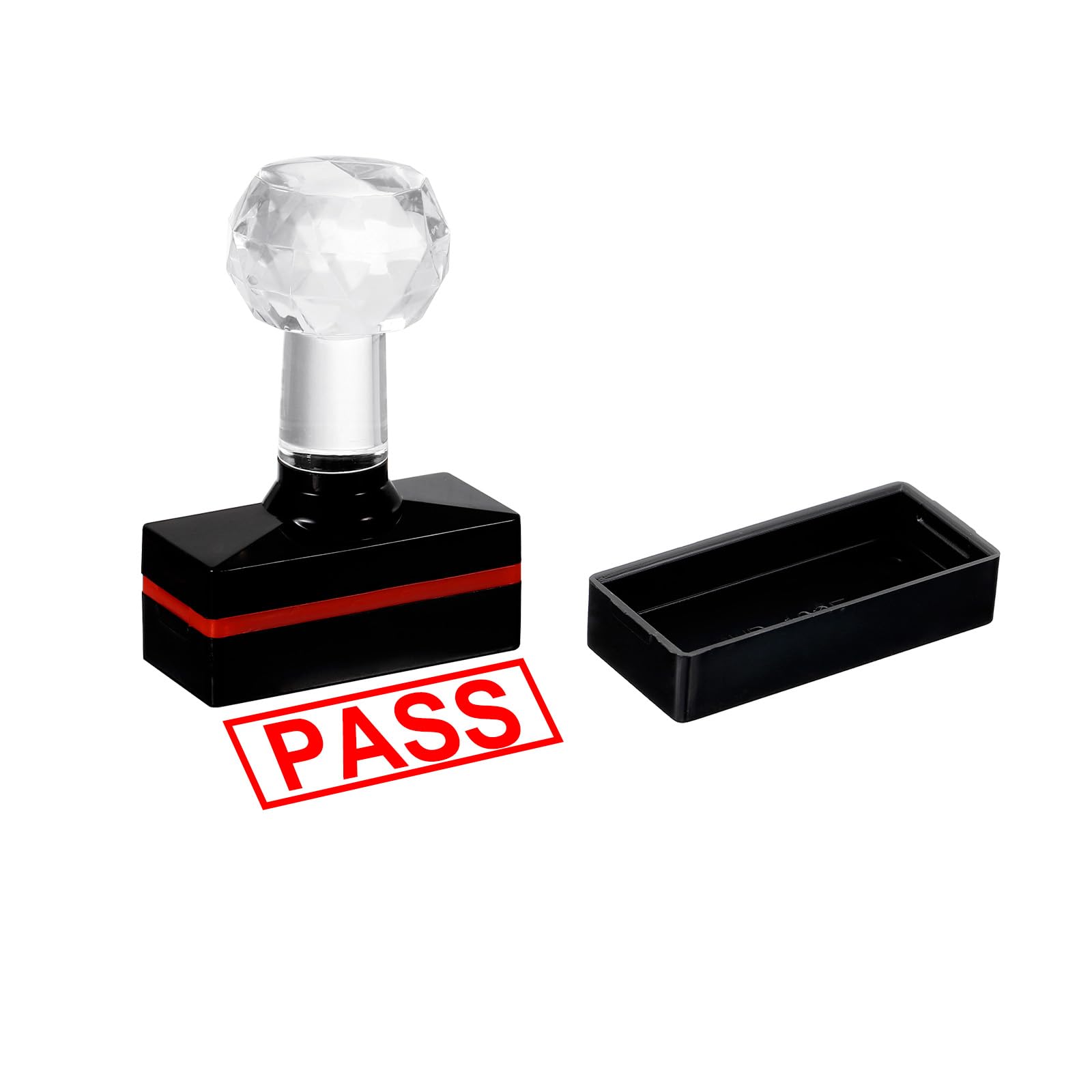 PATIKIL Pass Stamp Self Inking, Red Ink Office Stamps Pre Inked Message Stamp Refillable Business Stamp, Black