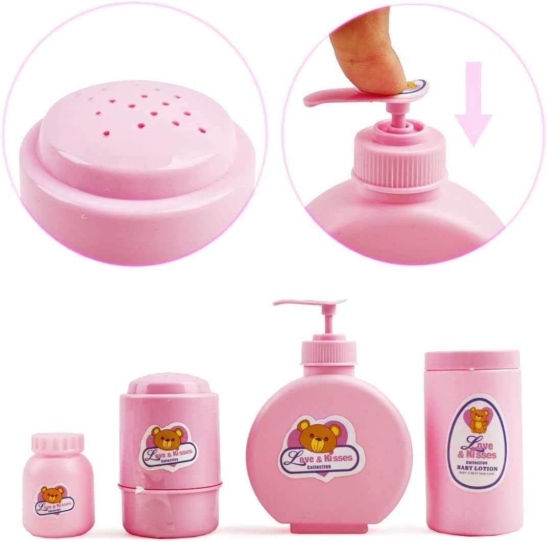 deAO Baby Doll Accessories Set 40PCS Pretend Play Role Play Games Set including Baby Feeding Accessories, Bag, Doll Bear - Image 3