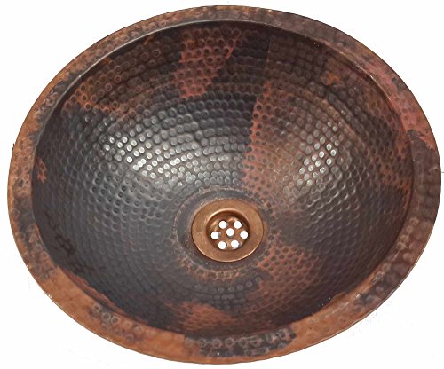 Egypt gift shops 12" Fire Patina SMALL Vanity Copper Bath Round Sink House Remodel
