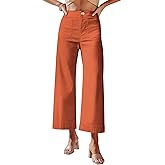 miduo Womens High Waisted Cropped Wide Leg Stretchy Straight Pants Trousers with Pockets