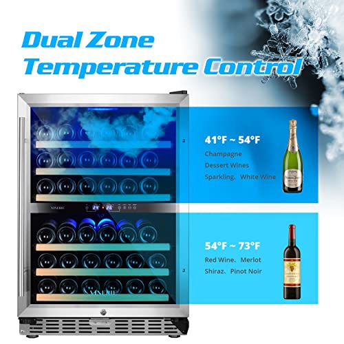 VINERIE Premium 24 Inch Wine Cooler Refrigerators, 46 Bottle Dual Zone