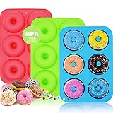 WALFOS Nonstick Silicone Donut Pans Set of 3,BPA Free ! Without Chemical Coating，Just Pop Out! Donut Molds for Baking Perfect Shaped Doughnuts - Cake Biscuit Bagels