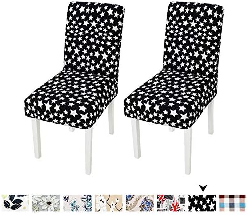 Clothman Washable Dining Chair Covers Set of 2 Printed High Elasticity Chair Slipcovers Removable Parsons Chair Covers for Dining Room, Star