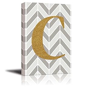 The Letter C in Gold Leaf Effect on Geometric Background - Modern Hip Young Art Art - Canvas Art Home Art - 12x18 inches