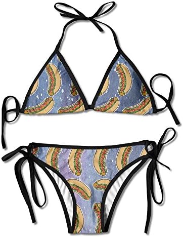 LzVong Ketchup Hot Dog Women's Sexy Swimwear Beach Swimsuit Two Pieces Bikini Set