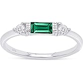 AFFY 3 Stone Stackable Rings for Women Baguette Cut Simulated Birthstone with White CZ, Gemstone Promise Ring in 14K Gold Plated 925 Sterling Silver Dainty Minimalist Jewelry Gift for Her